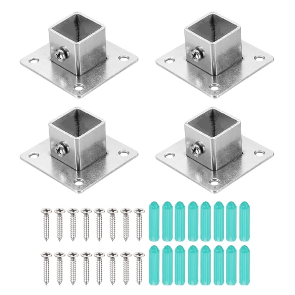 4Pcs Square Post Base, 1.8mmT Stainless Steel Flange Bases Deck Post Brackets for Deck Fence Mounting Fits 0.8" x 0.8" Posts Fittings