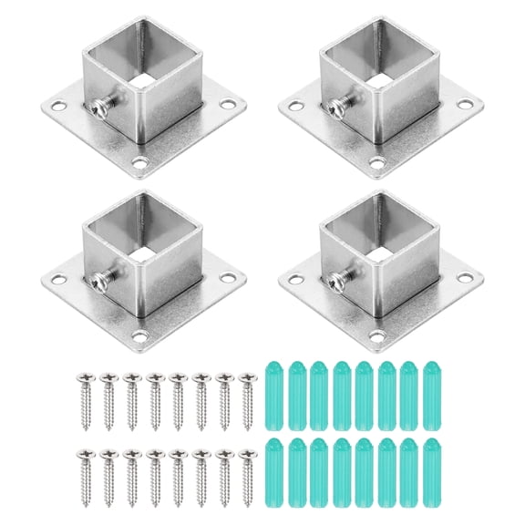 4Pcs Square Post Base, 1.8mmT Stainless Steel Flange Bases Deck Post Brackets for Deck Fence Mounting Fits 1" x 1" Posts Fittings