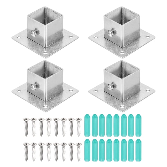 4Pcs Square Post Base, 1.9mmT Stainless Steel Flange Bases Deck Post Brackets for Deck Fence Mounting Fits 1.2" x 1.2" Posts Fittings