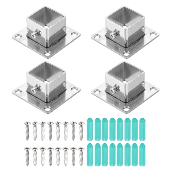 4Pcs Square Post Base, 2mmT Stainless Steel Flange Bases Deck Post Brackets for Deck Fence Mounting Fits 1" x 1" Posts Fittings