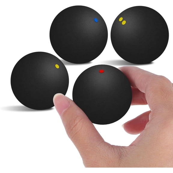 4Pcs Squash Balls Set: 3.9cm Multi Dot Training Ball for Beginner to Professional - Single Double Yellow Blue Red Dot High Bounce Rubber Racketball for Indoor Court Practice Match