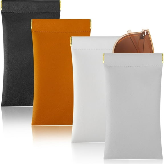 4Pcs Squeeze Top Glasses Case, Glasses Cases Soft, Portable Sunglass Case Soft Leather Eyeglass Case for Women Men Kid