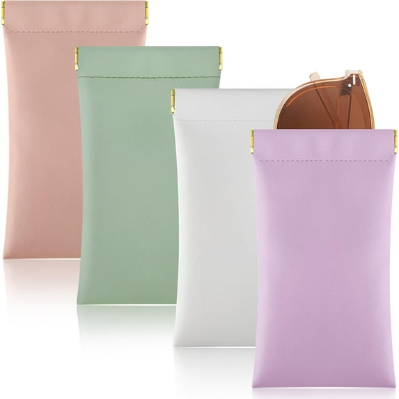 4Pcs Squeeze Top Glasses Case, Glasses Cases Soft, Portable Sunglass Case Soft Leather Eyeglass Case for Women Men Kid