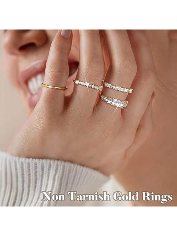 4Pcs Stackable Women Rings Cubic Zirconia Wedding Bands Non Tarnish Dainty Promise Rings for Statement Engagement
