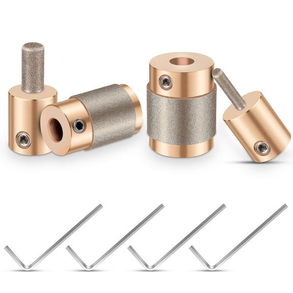 4Pcs Stained Glass Grinder Bit Diamond Grinder Bit Head Tool Set 1inch 3/4inch 1/4inch 1/8inch Multi-Size Brass Core Diamond Grinding Wheel with Wrench for Tile Glass Stone