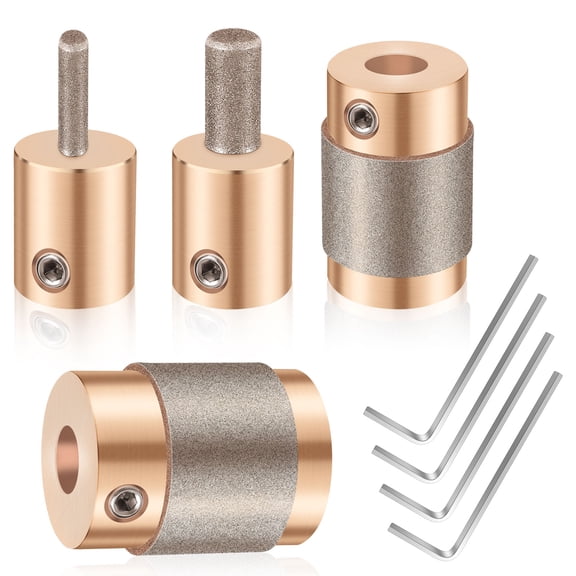 4Pcs Stained Glass Grinder Bit Diamond Grinder Bit Head Tool Set 1inch 3/4inch 1/4inch 1/8inch Multi-Size Brass Core Diamond Grinding Wheel with Wrench for Tile Glass Stone