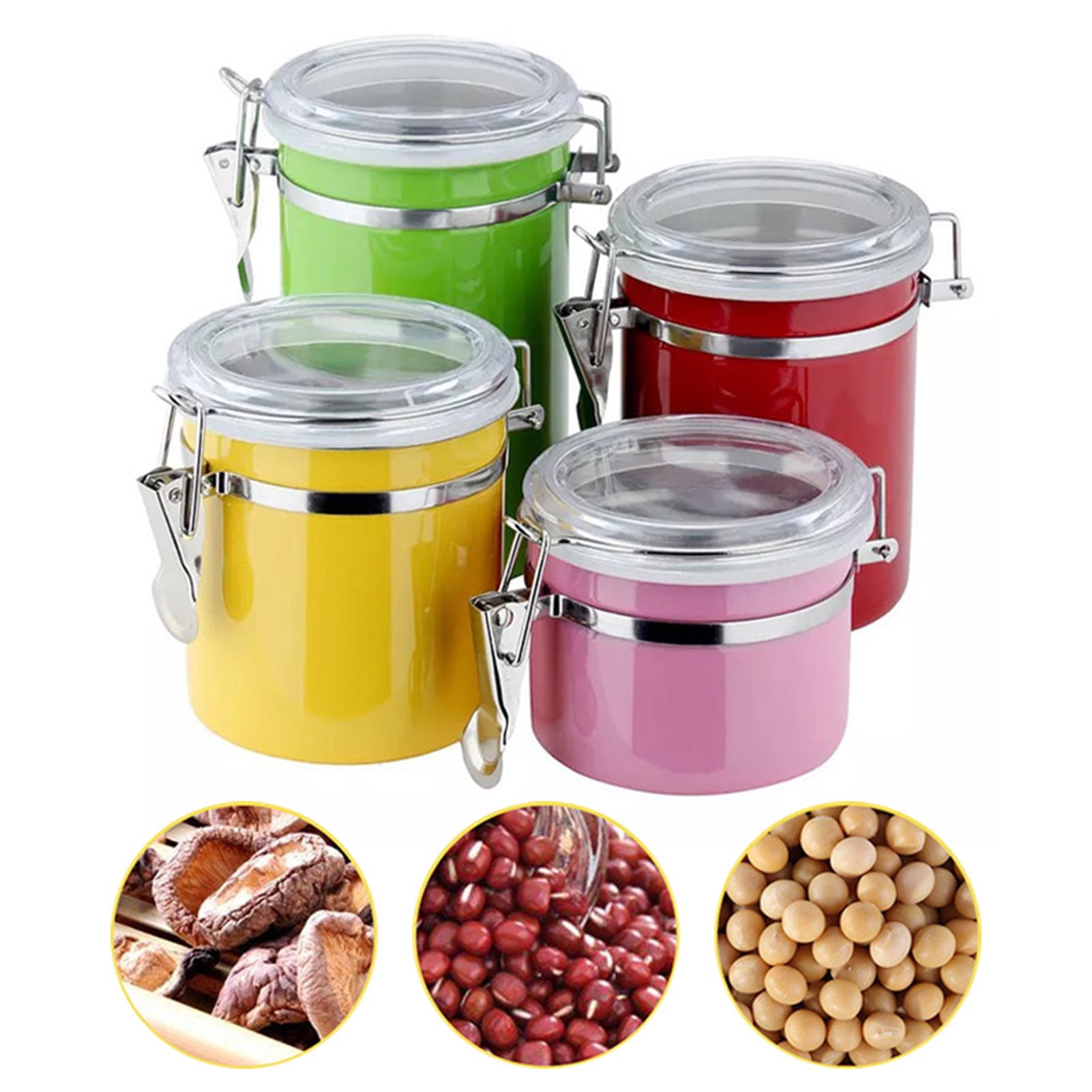 Multicolor Stainless Steel Airtight Canister Set with Clear Lids
