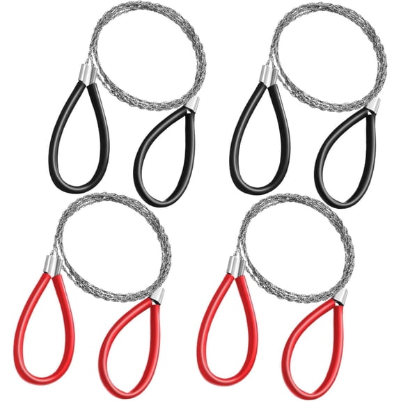 4Pcs Stainless Steel Cable Saw,Durable Camping Wood Cutting Chain for Outdoor,Multi-color Cable Cutting Saw for Wood,Camping,Hiking(Black,Red)