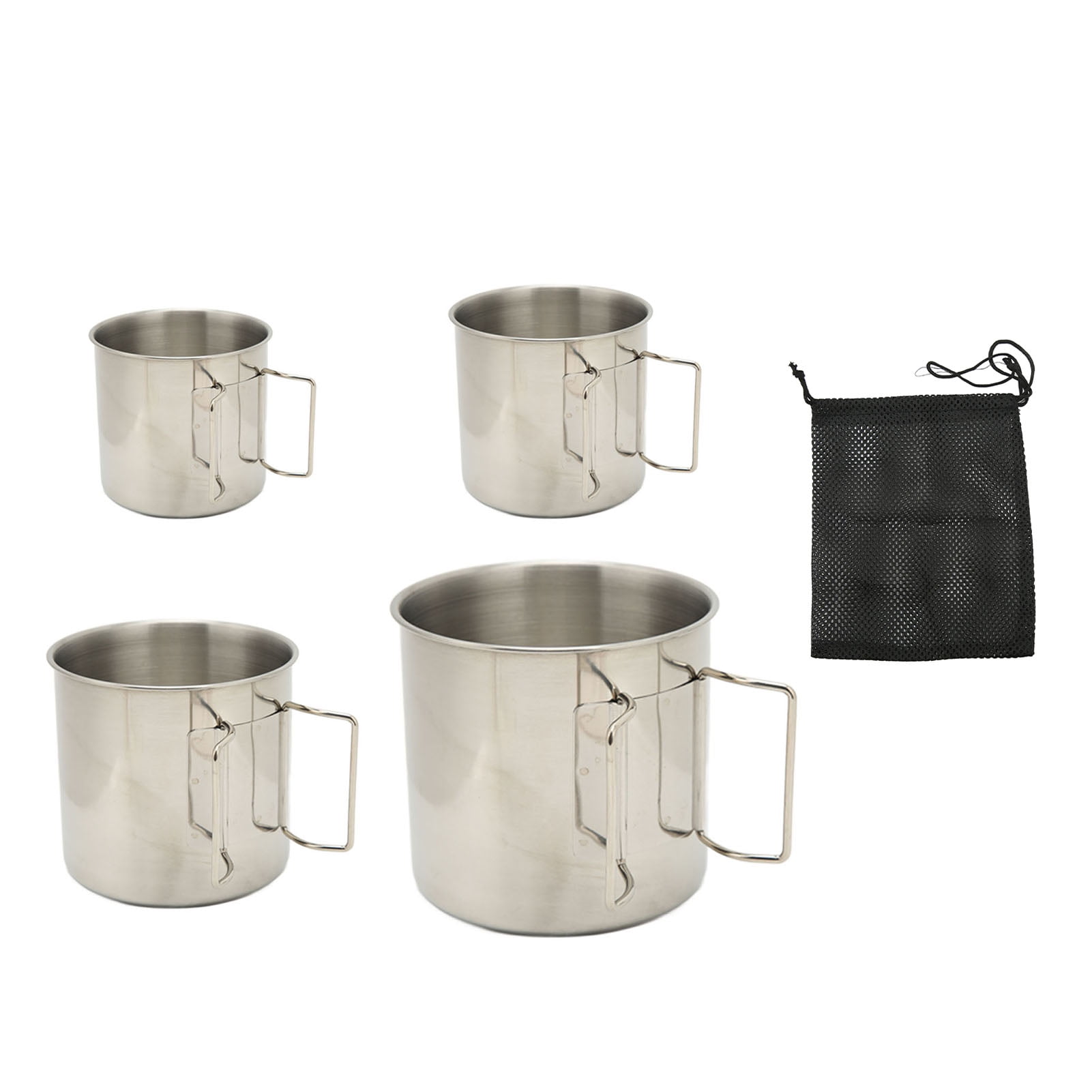 4Pcs Stainless Steel Camping Cups with Folding Handle Nested Outdoors