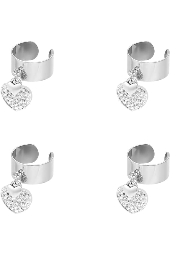 4Pcs Stainless Steel Charm Ring Women's Ring Adjustable Ring with Heart Rhinestone Charms Ring with Pendant Open Finger Rings for Christmas New Year Gifts Jewelry Ring for making