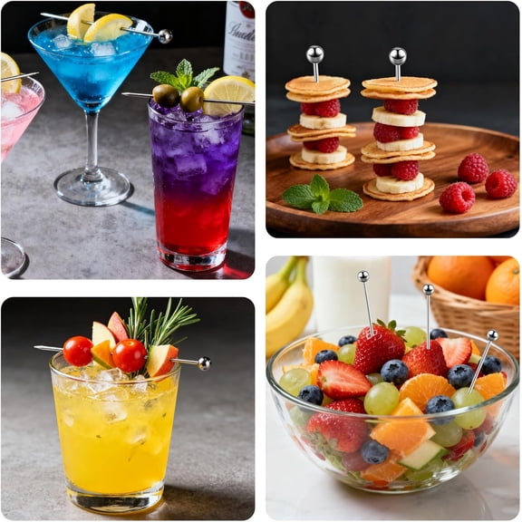 4Pcs Stainless Steel Cocktail Picks under $5! Yannianjz Cocktail Picks, Stainless Steel Reusable Martini Picks and Toothpicks for Appetizers Olives and Fruit, Metal Skewers for Serving and Party