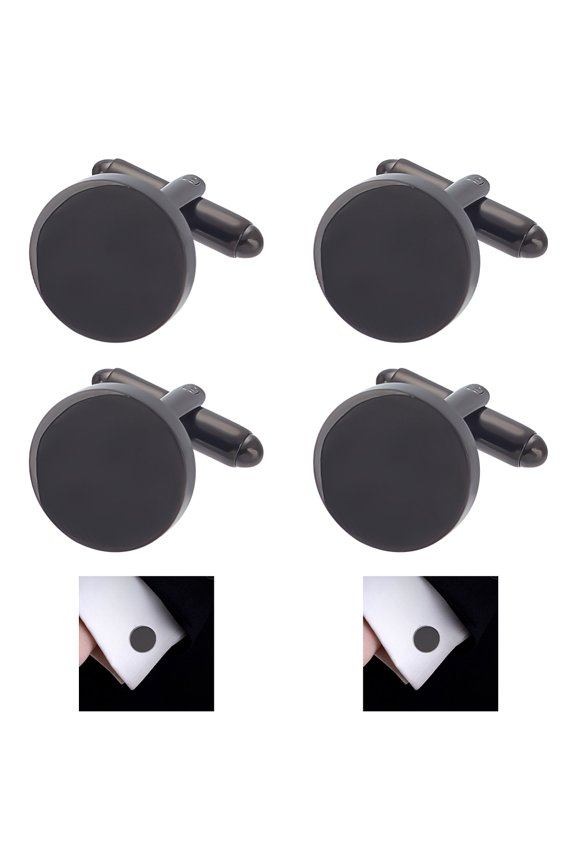4Pcs Stainless Steel Cuff Button Cufflink Findings for Apparel Accessories Flat Round Black 20x18x15mm
