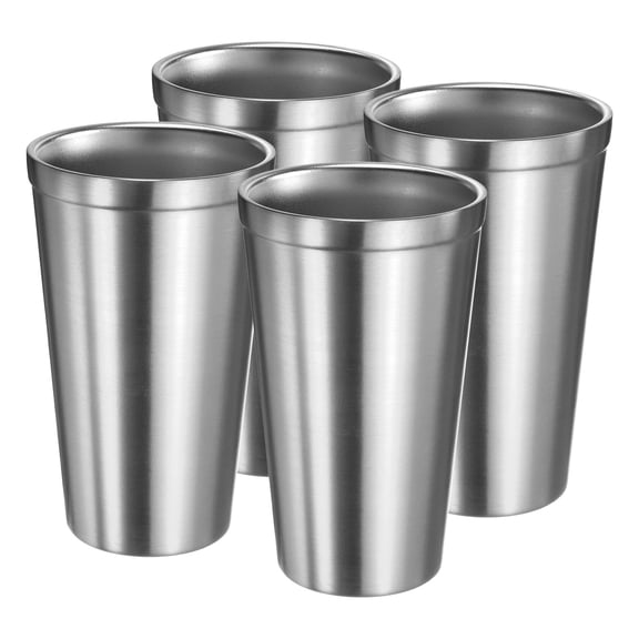 4Pcs Stainless Steel Cup, 15Oz Metal Double Walled Travel Tea Coffee Mug for Milk, Juice, Cold or Hot Drinks (Silver)