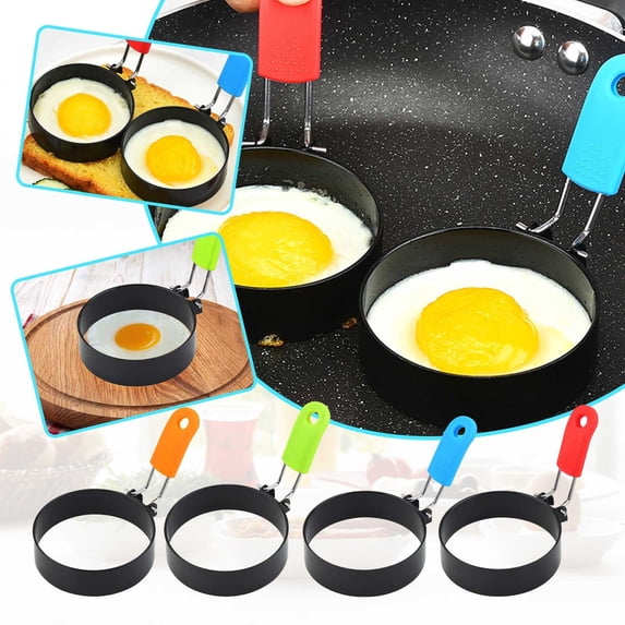 4Pcs Stainless Steel Egg Cooking Ring, Non Stick Fried Egg Shaper, Round Pancake Mould, Food Grade Safe Durable Kitchen Gadget, Heat Resistant Cookware Accessory for Home Dining, Daily Food Making