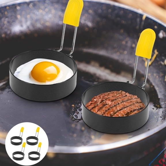 4Pcs Stainless Steel Egg Ring Set With Silicone Handle Rust Resistant Nonstick Pancake Rings Dishwasher Safe Multipurpose Fried Egg Rings for English Muffins Pancake