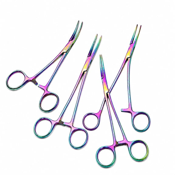 4Pcs Stainless Steel Forceps Set, Rainbow Locking Clamp Pliers with Straight and Curved Tips, Precision Craft Tools for DIY, Fishing, Household and Outdoor Use