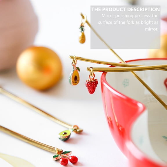 4Pcs Stainless Steel Mixing and Coffee Forks with Elegant Fruit Pattern and Comfortable Grip