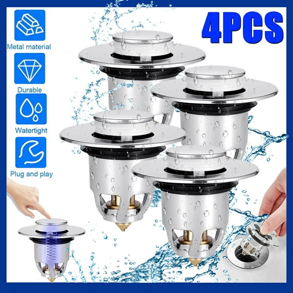 4Pcs Stainless Steel Pop Up Push Type Bounce Core Sink Basin Drain Filter 1.3''-1.57"