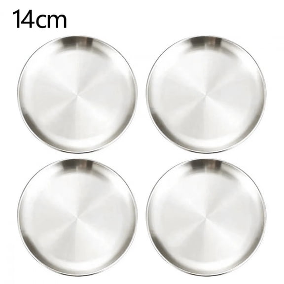 4Pcs Stainless Steel Round Plate Bone Spitting Dish Shallow Tray Metal Camping Plate Dining Disc BBQ Picnic Dishes Cookware