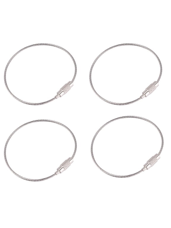 4Pcs Stainless Steel Screw Locking Wire Keychain Cable Key Rings Outdoor Accessory