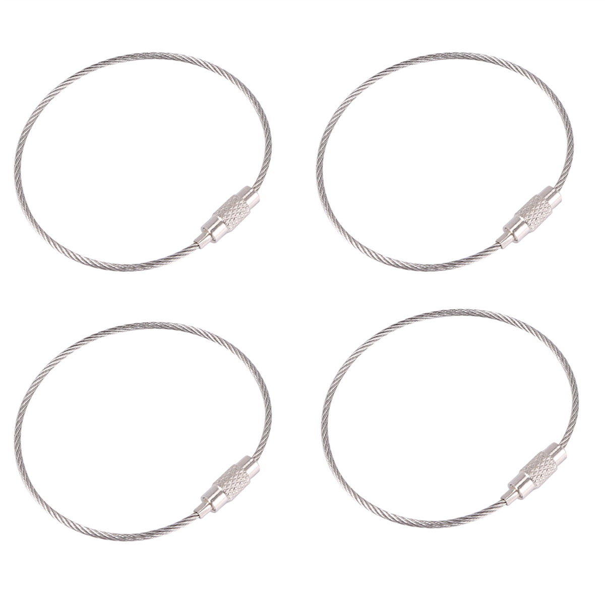4Pcs Stainless Steel Screw Locking Wire Keychain Cable Key Rings