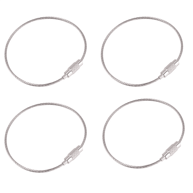 4Pcs Stainless Steel Screw Locking Wire Keychain Cable Key Rings Outdoor Accessory