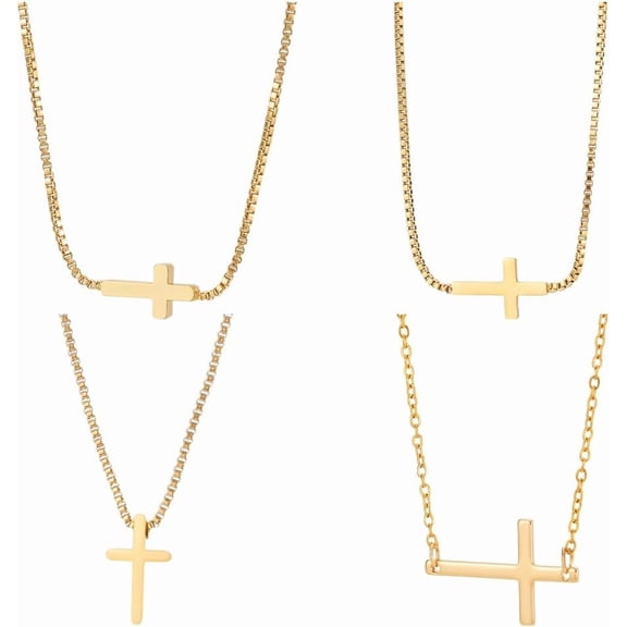4Pcs Stainless Steel Sideways Chain Necklaces Dainty 14K Gold Plated Layered Pendant Simple Cute Necklaces