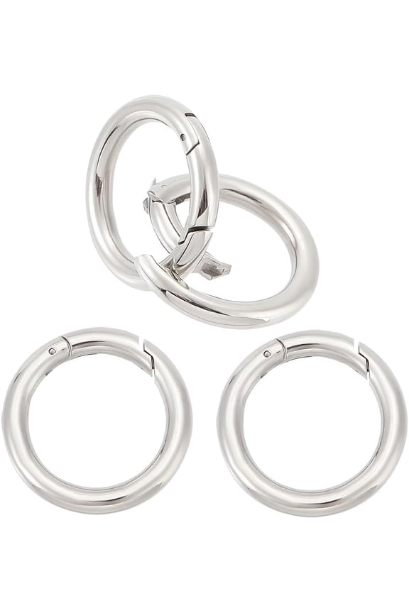 4Pcs Stainless Steel Spring Gate Rings Metal O Rings Hollow Round Ring Circle Connector Keychain Rings for DIY Jewelry Making Inner 28mm Stainless Steel Color
