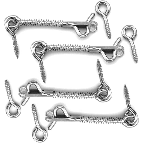 4Pcs Stainless Steel Spring Hook and Eye Safety Latch 3-Inch Safety Hook and Eye Latch for Enhanced Family, Farm, or Camping Trailer Security and Safety