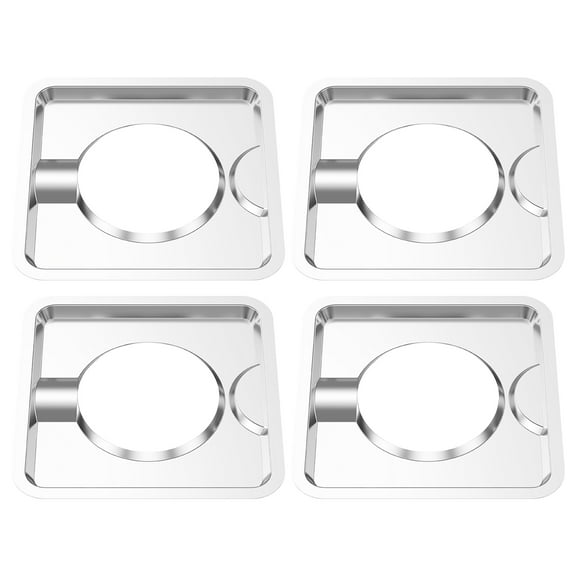 4Pcs Stainless Steel Square Drip Pans for Electric Stove Reusable Anti Rust Gas Range Pans Replacement Easy to Install Square Burner Drip Covers for Kitchen
