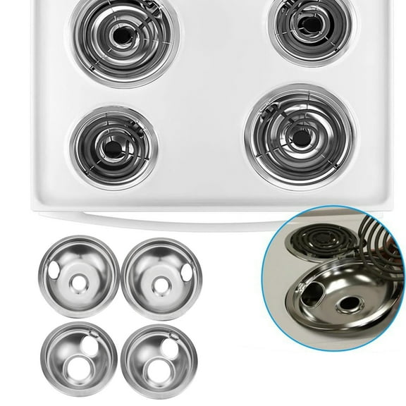 4Pcs Stainless Steel Stove Drip Pans Replacement Electric Range Burner Drip Bowls Anti Rust Cooktop Grease Catch Trays For Home(Silver-8In)