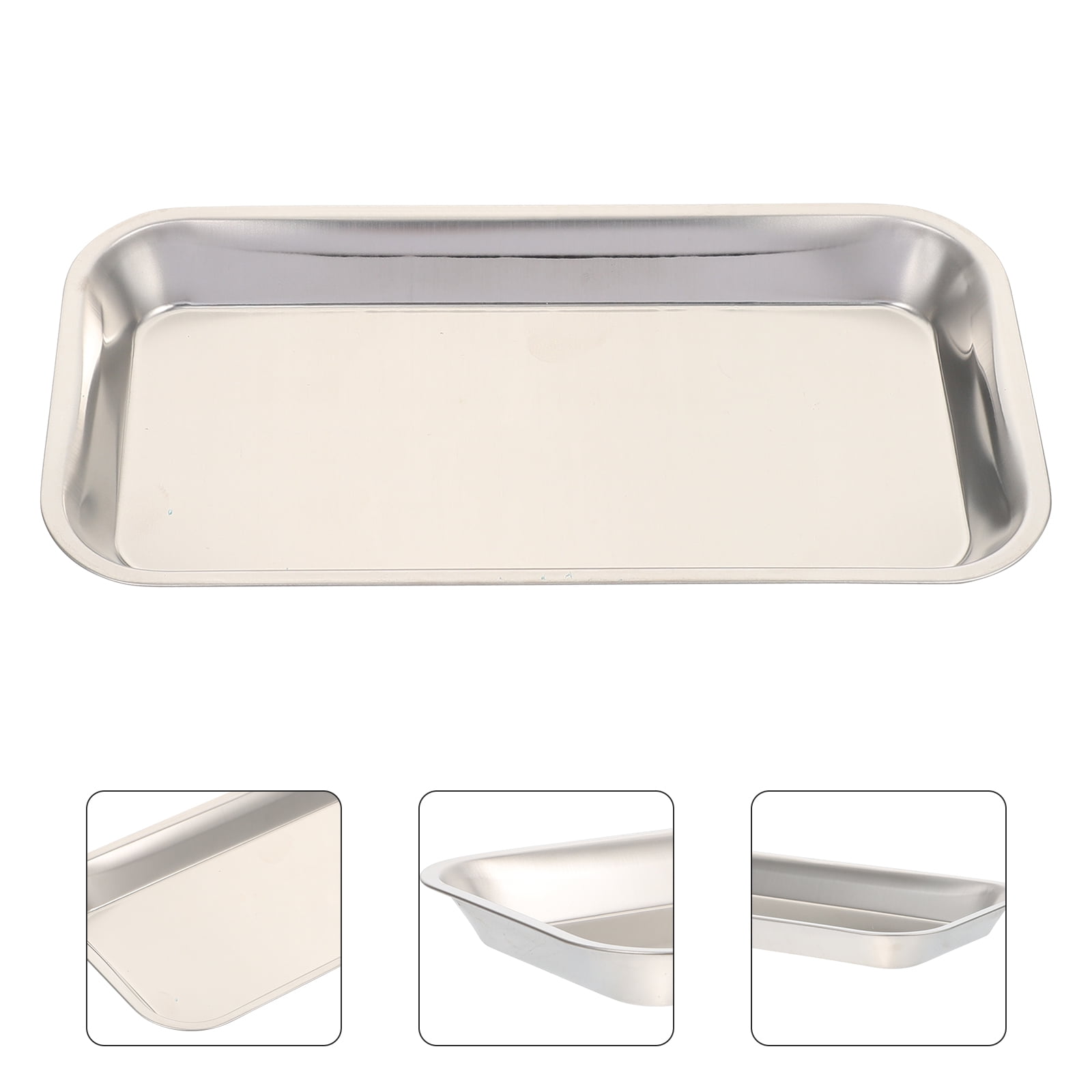4Pcs Stainless Steel Trays Medical Therapy Sterilization Trays Laboratory Equipment (Silver)
