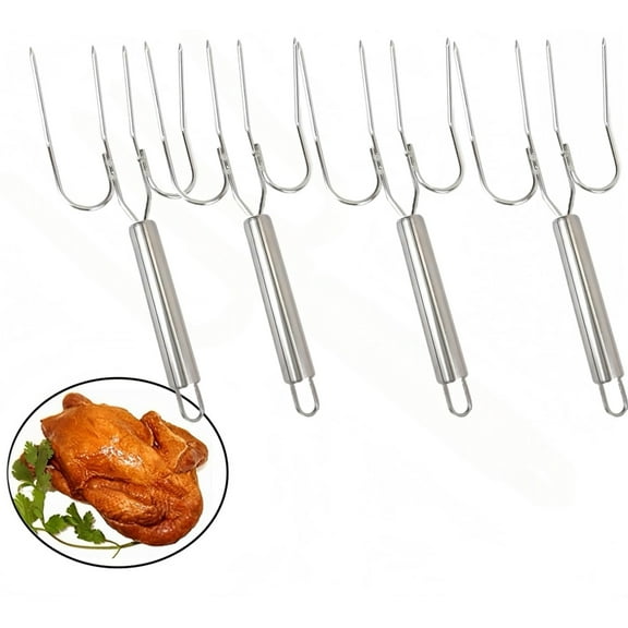 4Pcs Stainless Steel Turkey Lifter and Carving Forks, Poultry Roast Forks, BBQ Meat Forks