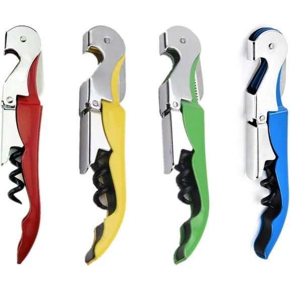4Pcs Stainless Steel Waiter Corkscrew Travel Wine Opener Manual with Foil Cutter Multifunctional Travel Wing Wine Corkscrew Multicolored Bottle Opener Remover for Home (4Pack (Red Green Yellow Blue))