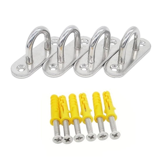 4Pcs Stainless Steels Pad Eye Plate Hammock Hook Marine Hardware Hook with Screws Heavy Duty Ceiling Hook Staple Hook