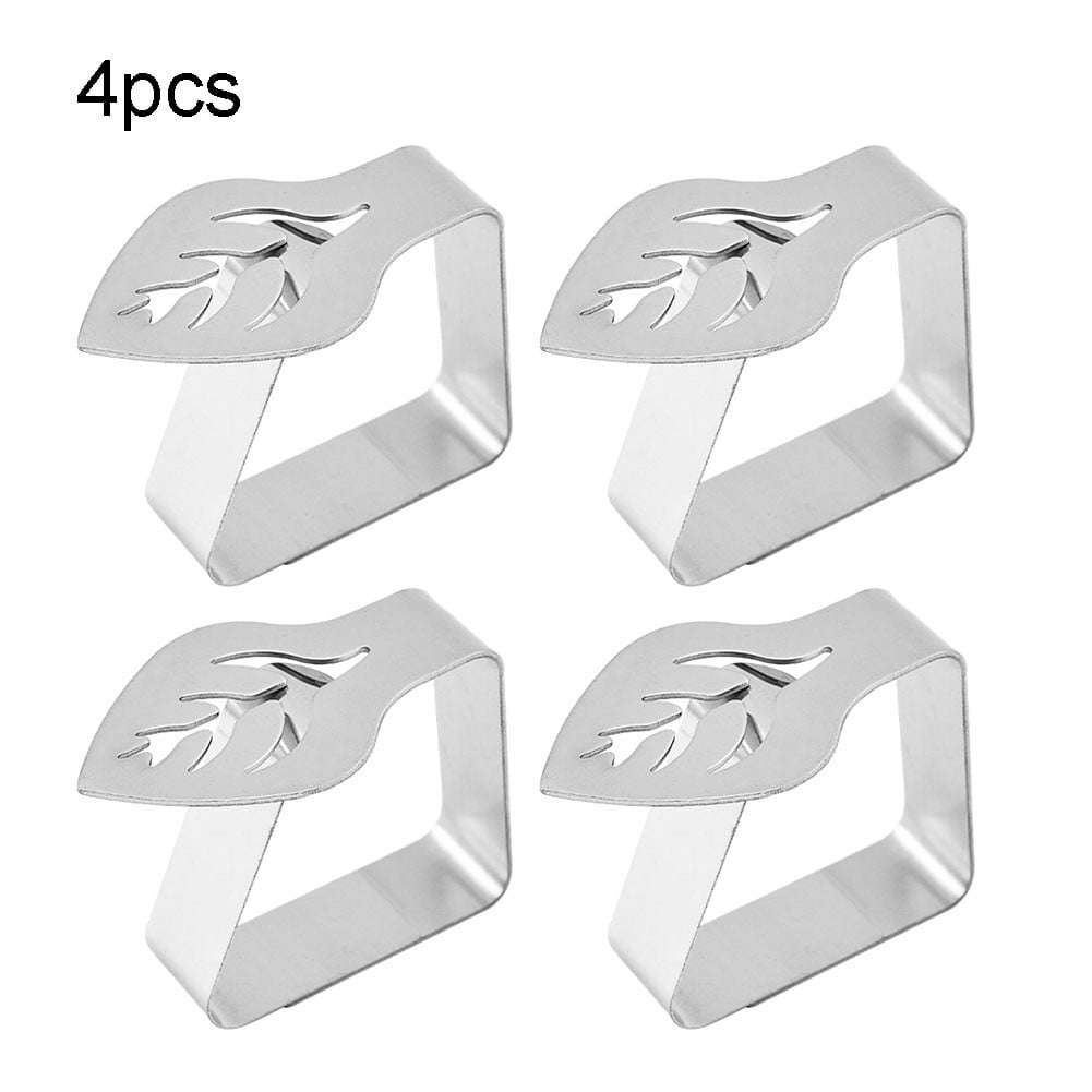 4Pcs Stainless steel tablecloth clip Creative leafshaped dining table
