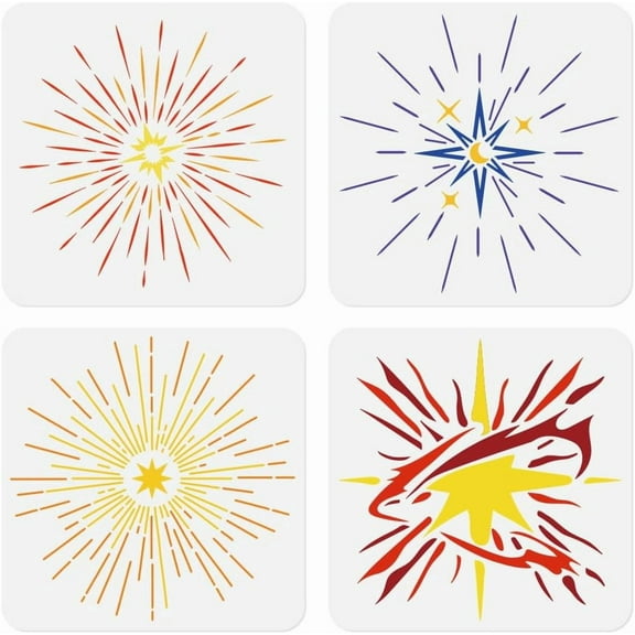 4Pcs Star Burst Wall Stencil Template DIY Crafts Reusable Plastic Stencils