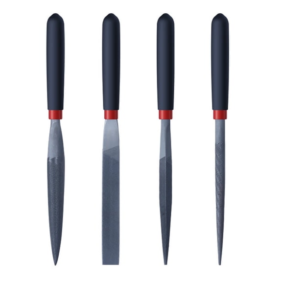 4Pcs Steel File Set with Ergonomic Handle for Metal, & Stone Trimming Flat/Round/Square/Triangle Shapes