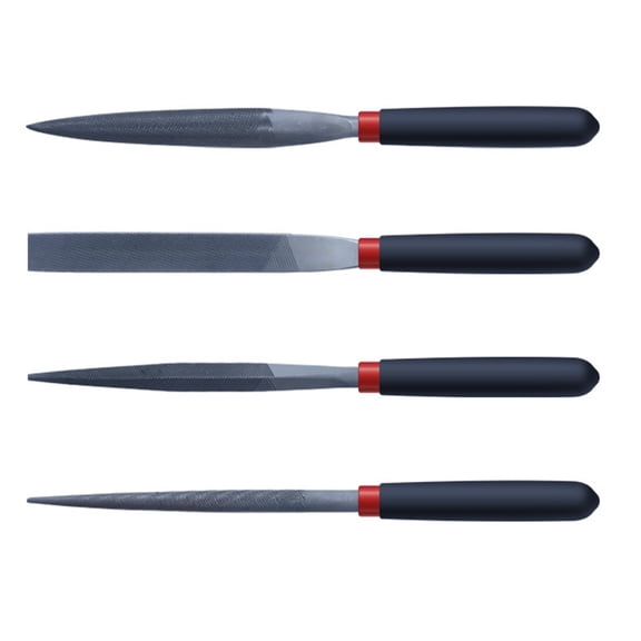4Pcs Steel File Set with Ergonomic Handle for Metal, & Stone Trimming Flat/Round/Square/Triangle Shapes