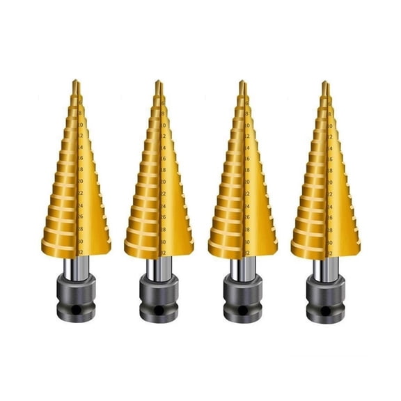 4Pcs Step Drill Bits, Straight Groove, 4241-High Speed Steel, Opening Metal Holes, 118-Shaped Split Tip, Removable Handle, 4-32mm