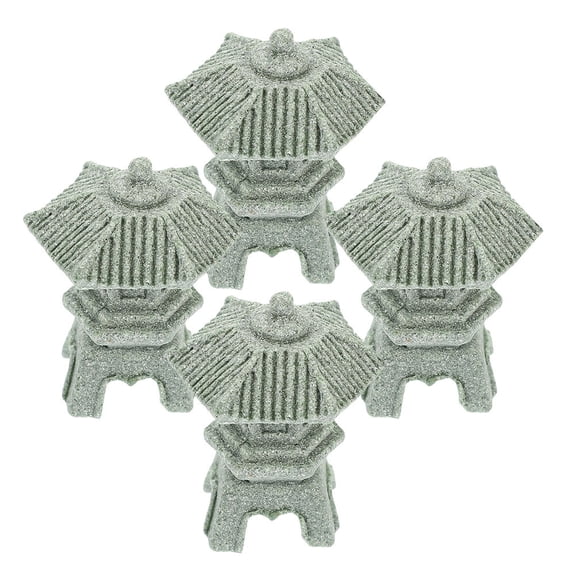 4Pcs Stone Pavilion Figurine Decoration for Garden Yard Balcony Outdoor