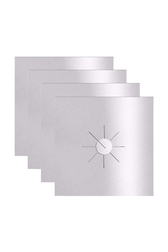 4Pcs Stove Burner Cover (Gas Hob Cover, Range Top Protector), Silver Stove Burner Cover, Double Thick Reusable Non-Stick Heat Resistant Protector, Gas Range Cap, Stovetop Accessory, Cleaning Lid