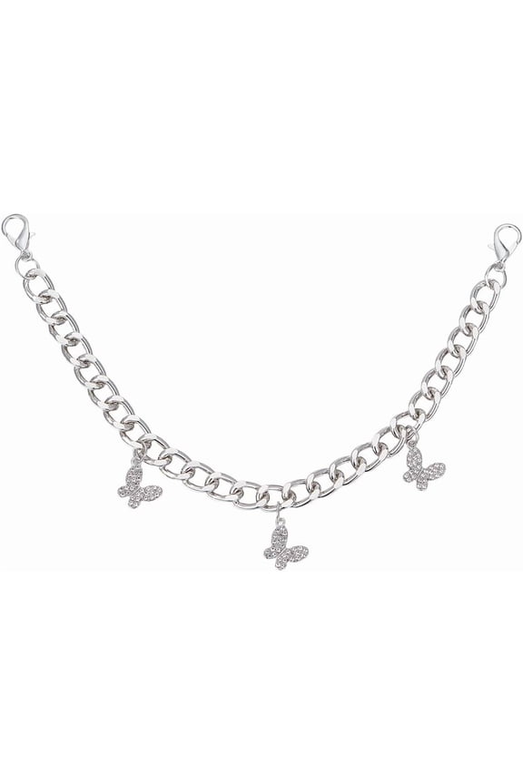 4Pcs Strap Chains Shoe Charms Single Chains with Rhinestone Butterfly Lobster Clasps for Women Men Sneakers Casual Shoes Sandals Bags Keychains Belt Pocket Decoration Accessories