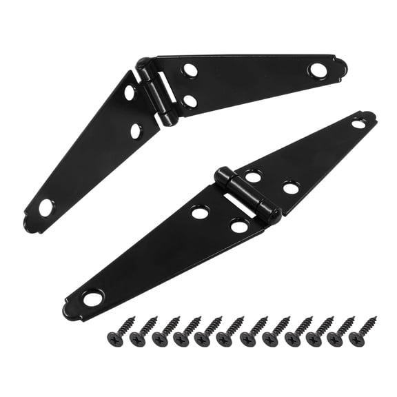 4Pcs Strap Hinge Shed Door Hinges, 6 Inch Heavy Duty Gate Hinges Black Tee Hinge with Screws for Fence Wood Gate Cabinet Door