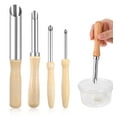 thumbnail image 1 of 4Pcs Straw Puncher for Plastic Lids Lemonade Cup Lid Hole Puncher, Stainless Steel Circular Clay Hole Cutters with Wood Handle, Silver, 1 of 7
