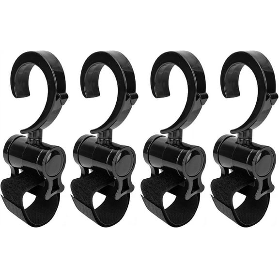 4Pcs Stroller Hooks Baby Carriage, Multifunctional Stroller Hooks for Hanging Shopping Bags Backpack, 360° Rotatable Universal Hook Clips to Hang Purse Bag