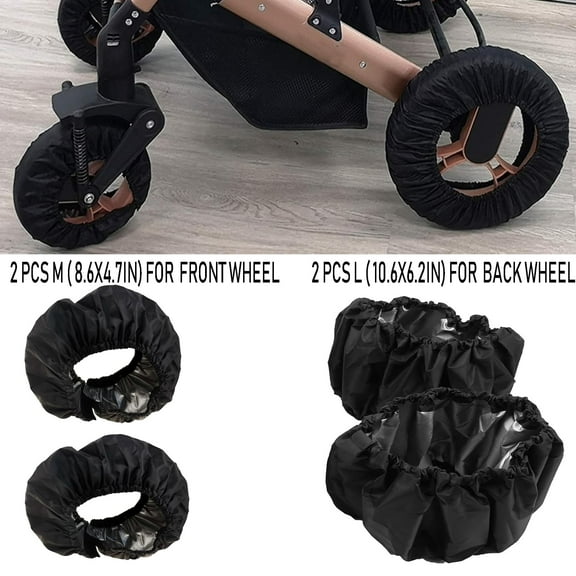 4Pcs Stroller Wheel Cover,Dustproof Wheelchair Protector Stroller Wheel Covers Pushchair Wheel Cover Stroller Accessory ( 2Pcs M + 2 Pcs L)