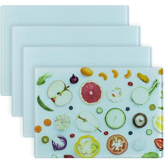 4Pcs Sublimation Glass Cutting Boards Rectangle Tempered Glass Cutting Blanks for Heat Press Printing Kitchen Vegetable Mixed Color 4pcs