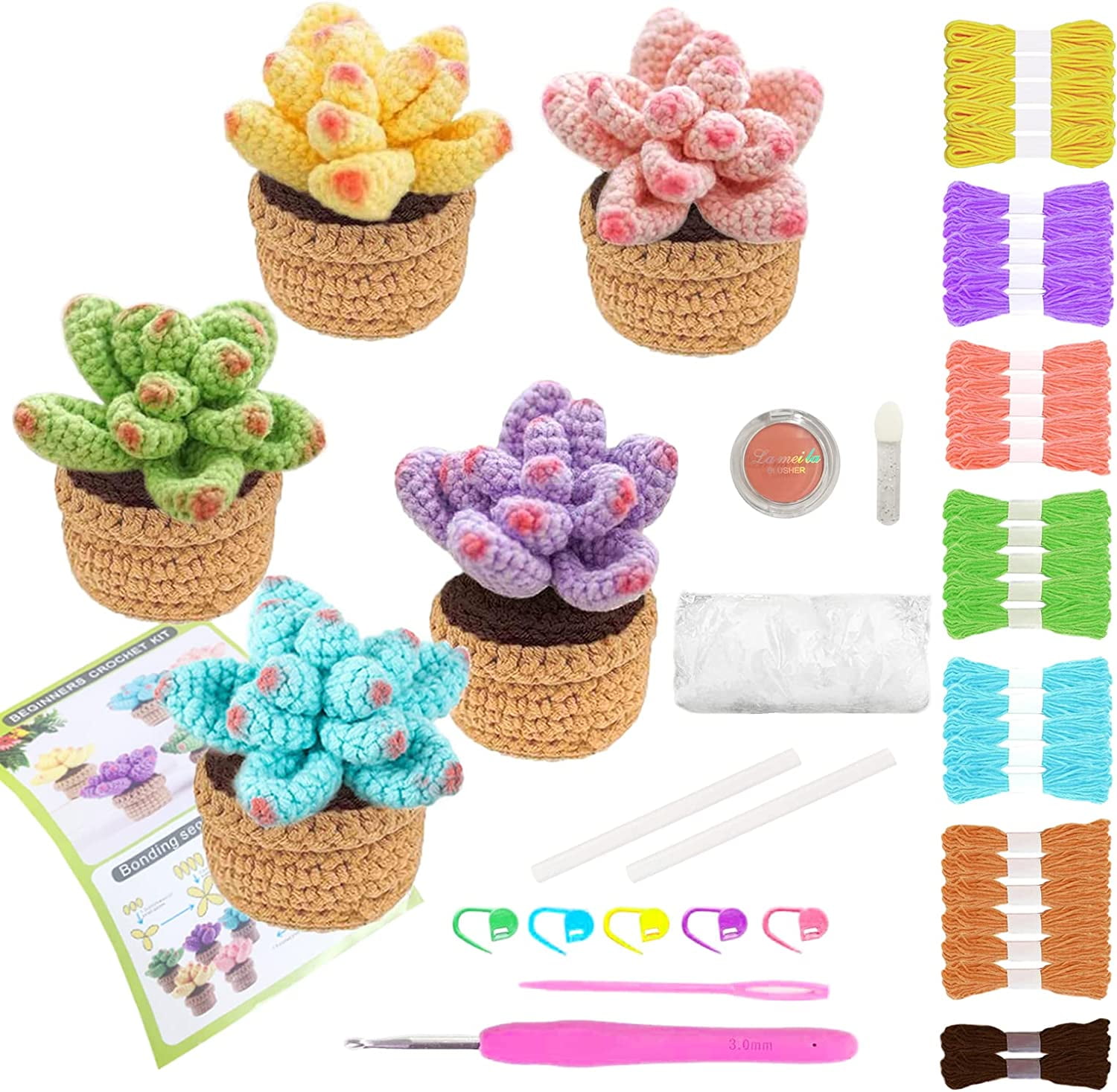 FECLOUD Crochet Knitting Kit for Beginners - 3Pcs Succulents, Step-by-Step  Video Tutorials, Learn to Knit Kits for Adults Beginner