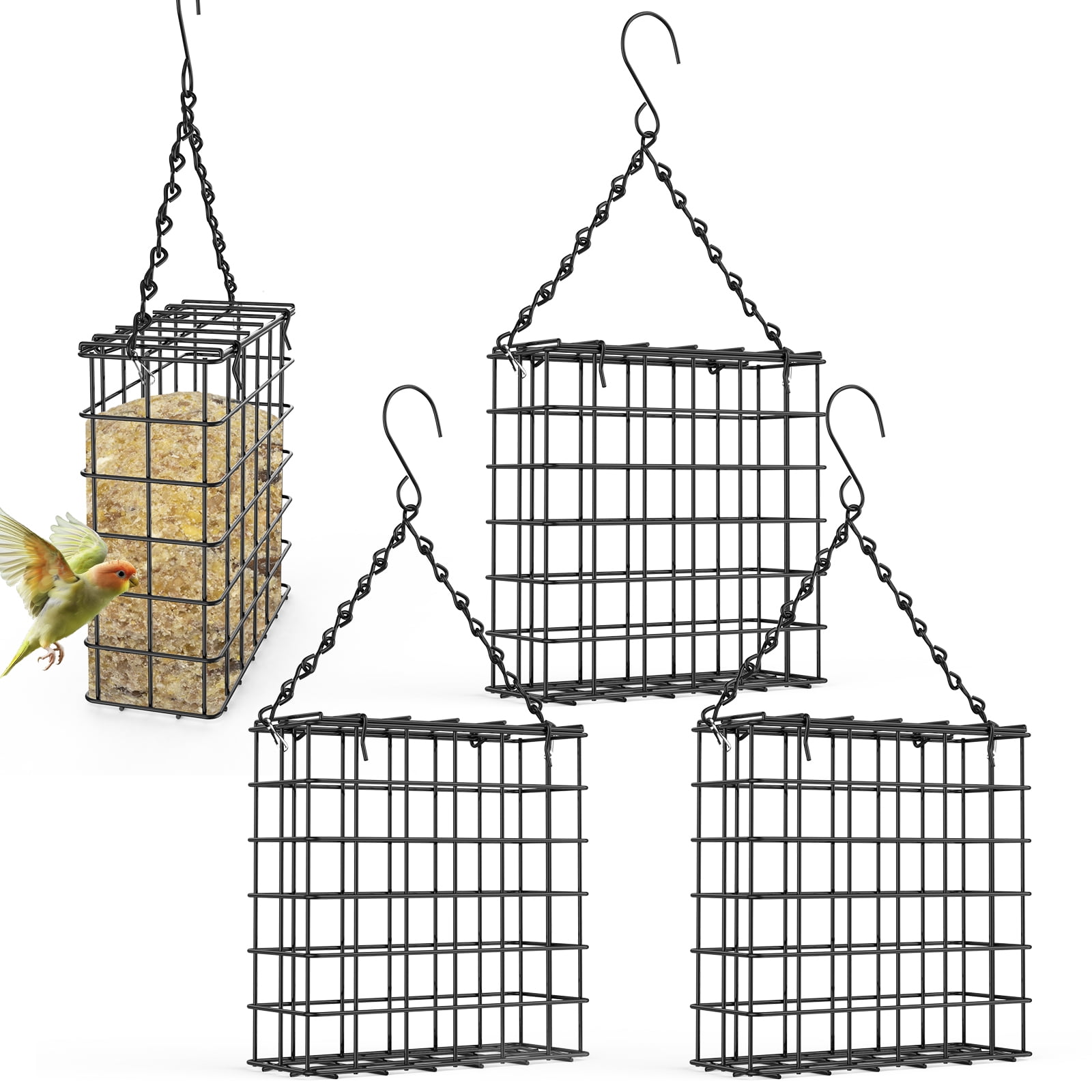4Pcs Suet Feeder for Outside Hanging, Metal Suet Cake Holder Squirrel Proof, Weatherproof Bird Feeders for Wild Birds Woodpecker, Single Suet Cage for Outdoor Garden